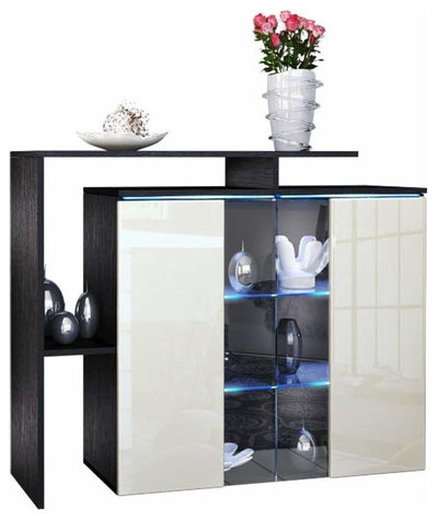 Modern Storage Cabinet With 2-Door and Partial Glass Displays, Cream DL Modern