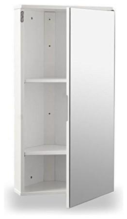 Modern Storage Corner Cabinet, MDF With Mirrored Door and 2 Inner Shelves