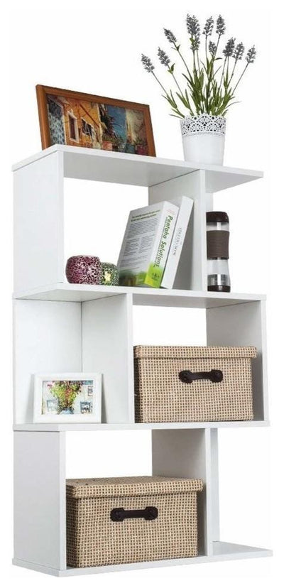 Modern Storage Display Shelving, White Painted MDF With 3-Shelf, S Shaped DL Modern