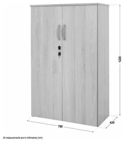 Modern Storage Lockable Cabinet, Beech Wood, 2 Door and Inner Shelves, 122 cm DL Modern
