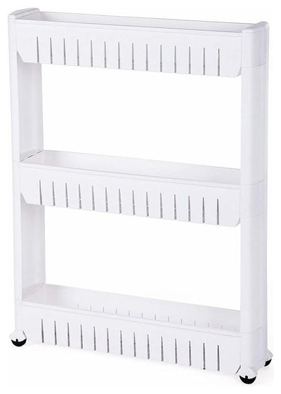 Modern Storage Rack, White PP Plastic With Wheels and Open Shelves for Storage DL Modern
