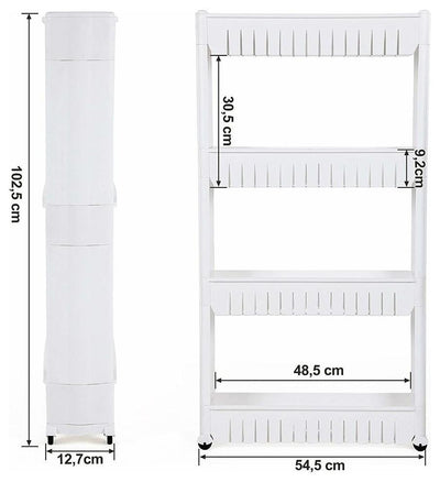 Modern Storage Rack, White PP Plastic With Wheels and Open Shelves for Storage DL Modern