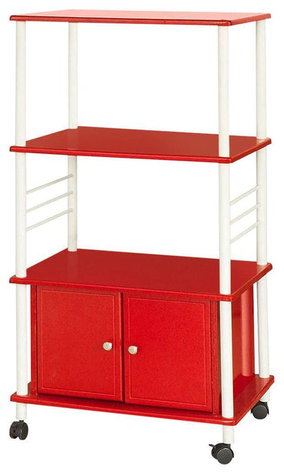 Modern Storage Serving Trolley, MDF, White Steel Frame, Bottom Cabinet, Red DL Modern