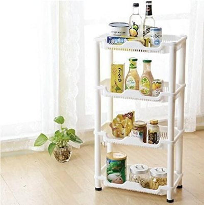 Modern Storage Stand, White Plastic with 4 Open Shelves for Storage, Rust Proof DL Modern