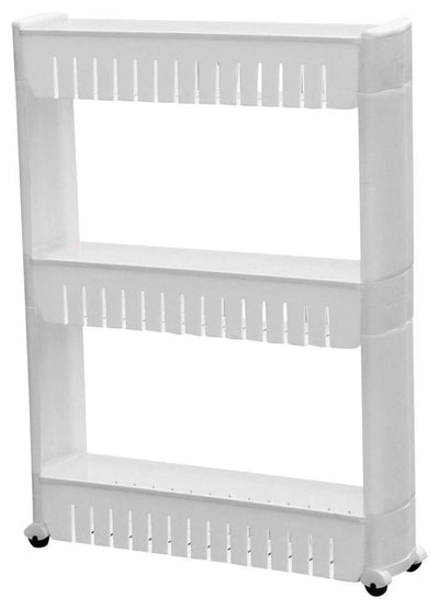 Modern Storage Trolley Cart, White PP Plastic With 3 Open Shelves and 4-Wheel DL Modern