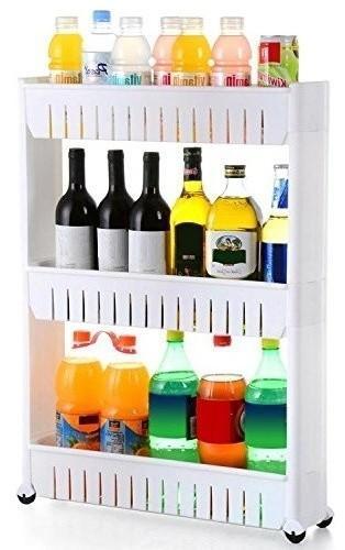 Modern Storage Trolley Cart, White PP Plastic With 3 Open Shelves and 4-Wheel DL Modern