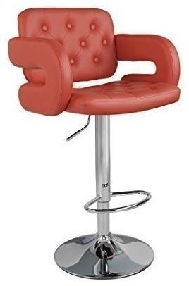 Modern Stylish Bar Stool Upholstered, Faux Leather, 360 Degrees Swivel, Red DL Modern