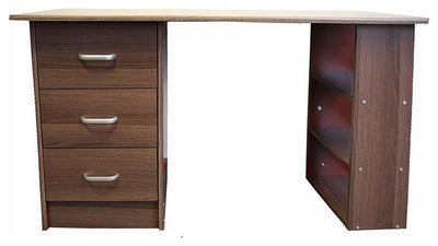 Modern Stylish Desk, MDF With 3 Open Shelves and 3 Storage-Drawer, Dark Walnut DL Modern