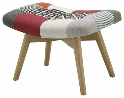 Modern Stylish Footstool Upholstered, Multi-Coloured Fabric With Wooden Legs DL Modern