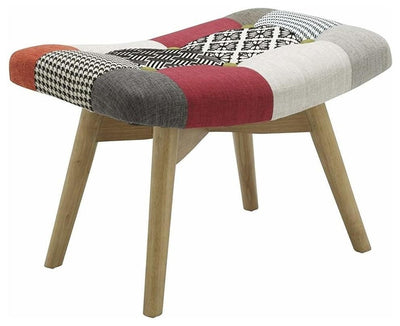 Modern Stylish Footstool Upholstered, Multi-Coloured Fabric With Wooden Legs DL Modern