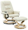 Modern Stylish Recliner with Footstool in Bonded Leather with Wooden Base, Beige DL Modern
