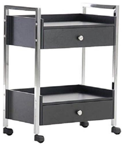 Modern Stylish Serving Trolley Cart, Steel Metal Frame and 2 MDF Drawers
