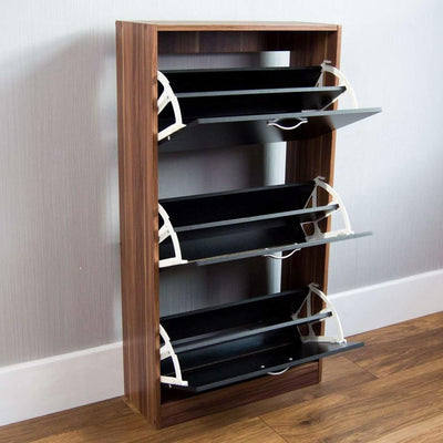 Modern Stylish Shoe Storage Cabinet With 3-Drawer , Walnut and Black DL Modern