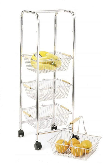 Modern Stylish Storage Baskets in Chrome Plated Steel with Tiers and Wheels, 4 T DL Modern