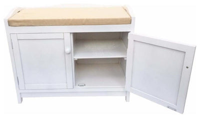 Modern Stylish Storage Bench, White Painted MDF With Removable Padded Cushion DL Modern