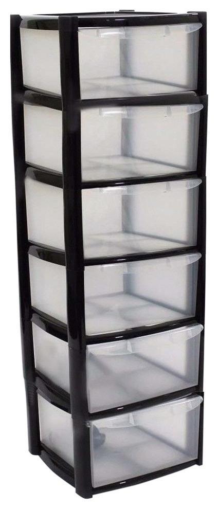 Modern Stylish Storage Drawer With Plastic Frame and 6-Large Compartment, Silver