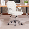 Modern Swivel Chair, PU Leather, Padded Armrest, Buttoned Mid Back Design, White DL Modern