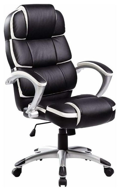 Modern Swivel Chair Upholstered, Black/White PU Leather, Luxury Design DL Modern