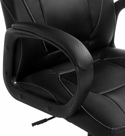 Modern Swivel Chair Upholstered, PU Leather, Armrest, Perforated Design, Black DL Modern