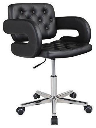 Modern Swivel Chair Upholstered, PU Leather, Buttoned Seat and Back, Black DL Modern