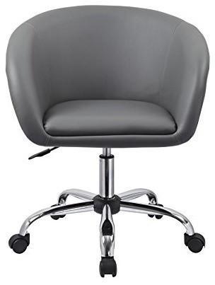 Modern Swivel Stool With Grey PU Leather Upholstery and 5-Caster Wheels DL Modern