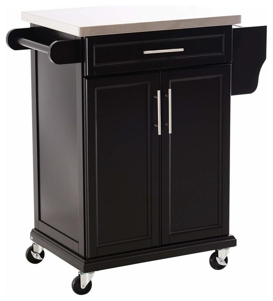 Modern Trolley Cart, Black Painted MDF With Stainless Steel Worktop and Cabinet DL Modern