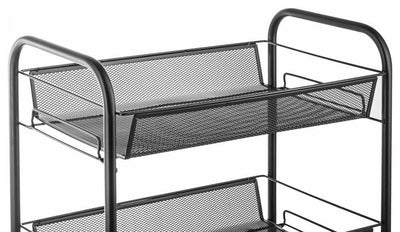 Modern Trolley Cart, Steel Frame and Black Steel Wire Mesh Open Shelves DL Modern