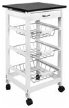 Modern Trolley Cart, White Pine Wood and MDF With Drawer and Metal Baskets DL Modern