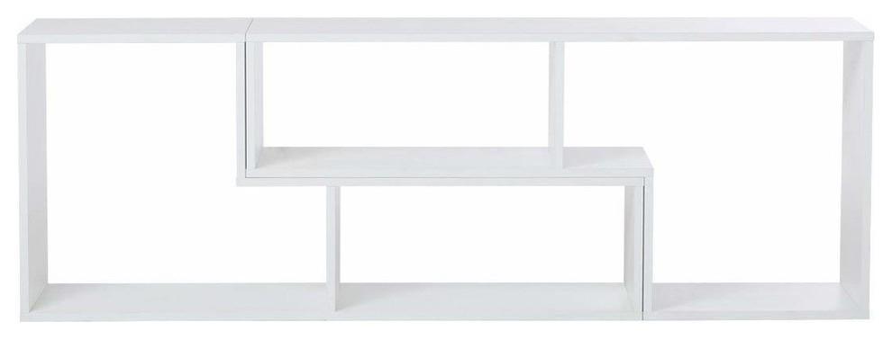 Modern TV Stand, Solid Wood With Multiple Compartment L-Shaped Design, White DL Modern
