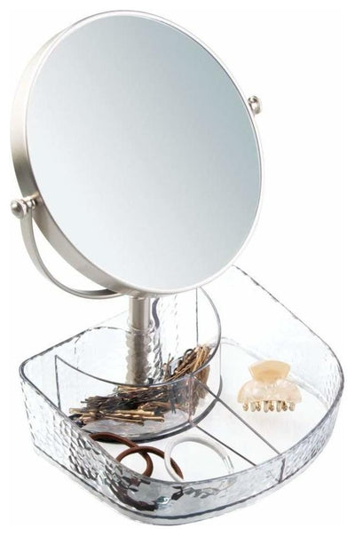 Modern Vanity Organizer in Plastic with Rain Drop Pattern and Rounded 3X Mirror DL Modern