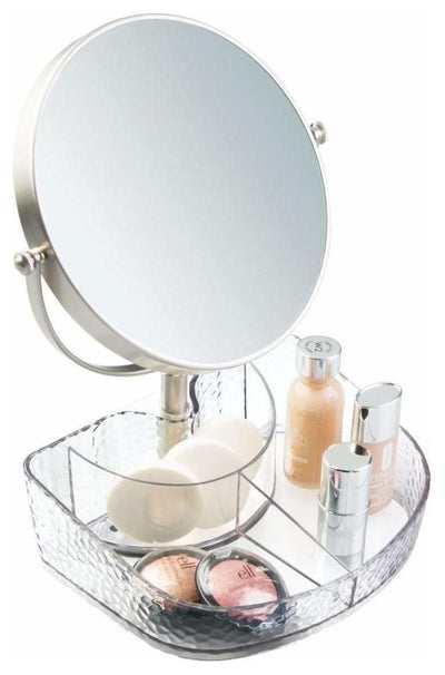 Modern Vanity Organizer in Plastic with Rain Drop Pattern and Rounded 3X Mirror DL Modern