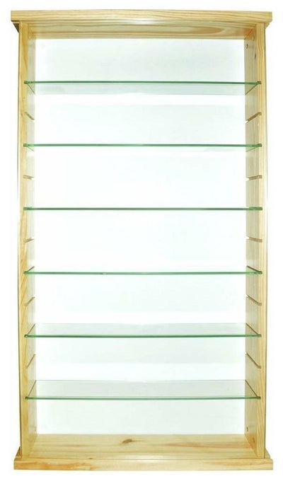 Modern Wall Display Cabinet, Solid Pine Wood With 6 Tempered Glass Shelves DL Modern