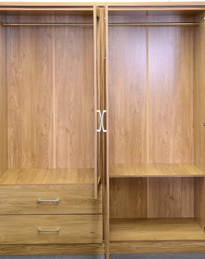 Modern Wardrobe in Solid Wood with 2 Mirrored Doors, 2 Large Doors and Drawers DL Modern