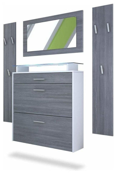 Modern Wardrobe Set, High Gloss Finish MDF With Shoe Cabinet Mirror and Panels DL Modern