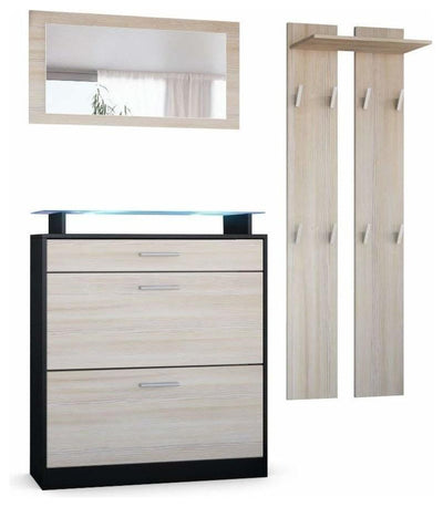 Modern Wardrobe Set, MDF With Shoe Cabinet, Mirror and 2-Panel With 4-Hook, Avol DL Modern