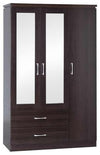 Modern Wardrobe, Walnut Finished Wood With Mirrored Doors and 2 Bottom Drawers DL Modern