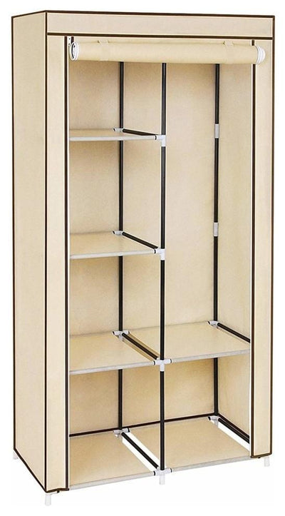 Modern Wardrobe, Waterproof Fabric With 2 Hanging Rail and Inner Shelves, Beige DL Modern