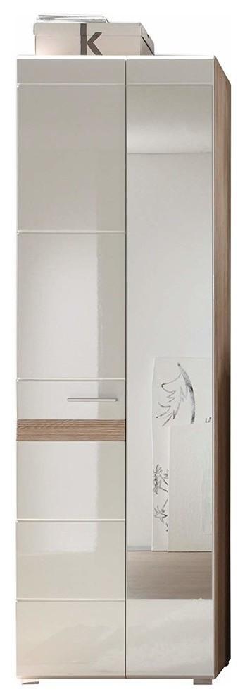 Modern Wardrobe, White and Oak High Gloss Finished MDF With Storage Cupboard DL Modern