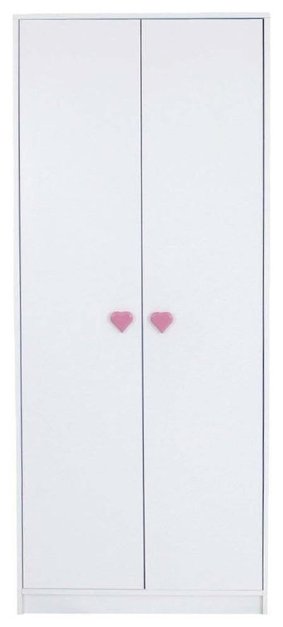 Modern Wardrobe, White Finished Wood With Heart Shaped Handles and 2-Door DL Modern
