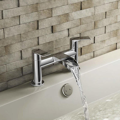 Modern Waterfall Double Lever Bath Filler Mixer Tap, Chrome Solid Brass DL Modern