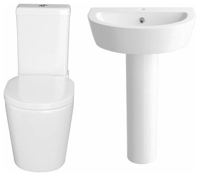 Modern White WC Toilet Cistern and Pedestal Basin Sink Set in High Gloss White DL Modern