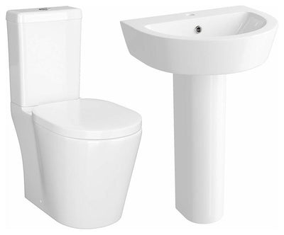 Modern White WC Toilet Cistern and Pedestal Basin Sink Set in High Gloss White DL Modern