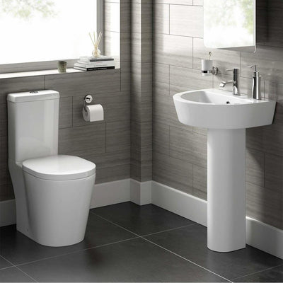 Modern White WC Toilet Cistern and Pedestal Basin Sink Set in High Gloss White DL Modern