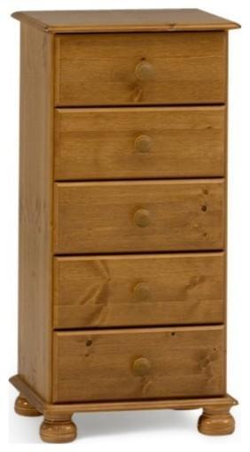 Narrow Chest of 5 Drawers in Painted MDF with Bun Turned Feet, Traditional Style DL Traditional