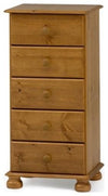 Narrow Chest of 5 Drawers in Painted MDF with Bun Turned Feet, Traditional Style DL Traditional