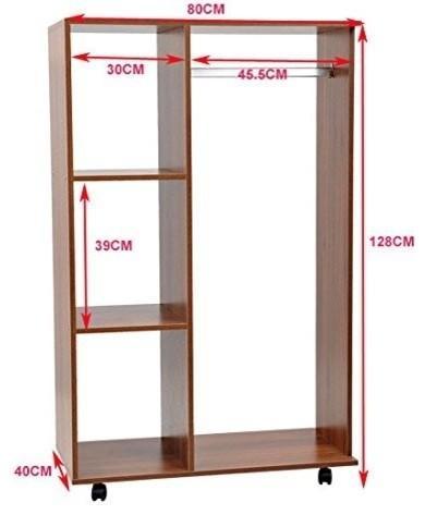 Open Wardrobe With Hanging Rail, Storage Shelves and Four Wheels, Modern Style DL Modern