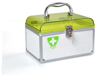Portable Medicine Cabinet With Green Lid and 6-Compartment, Modern Style DL Modern