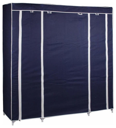 Portable Wardrobe, Waterproof Fabric With Hanging Rail and Internal Shelves, Blu DL Modern