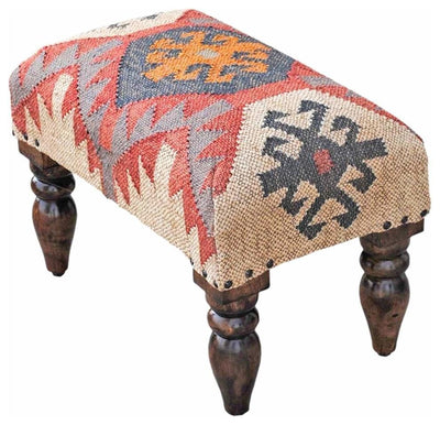 Rectangular Stool Seat with Solid Wood Frame and Legs, Traditional Design DL Traditional