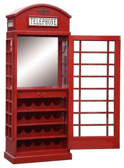 Retro London Telephone Box Design Traditional Drinks Cabinet, Red Finish Wood DL Traditional